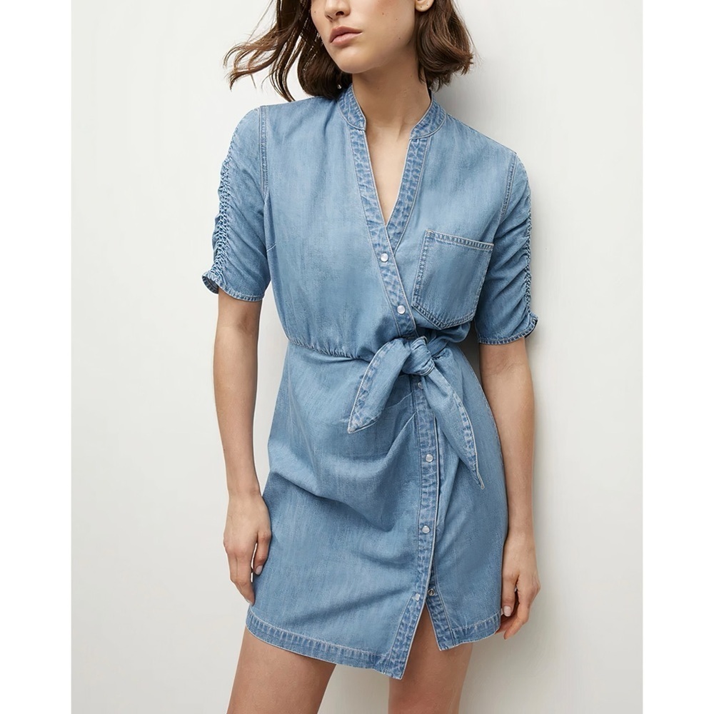 NWT Veronica Beard Denim Mini Faux-Wrap Dunn Dress
